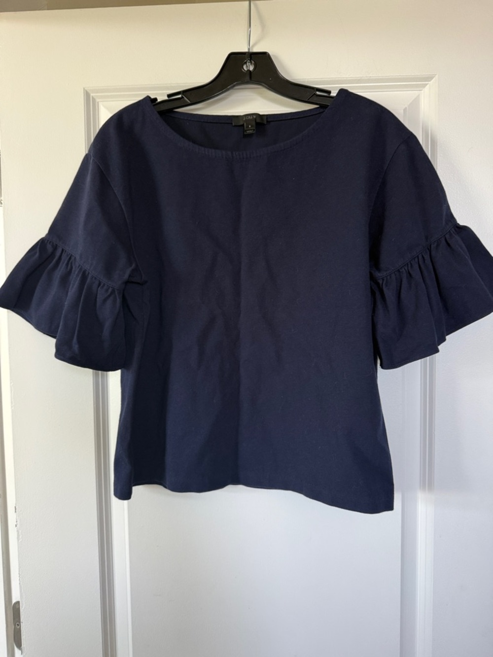 J. Crew Navy Cotton Ruffle Sleeve Top
